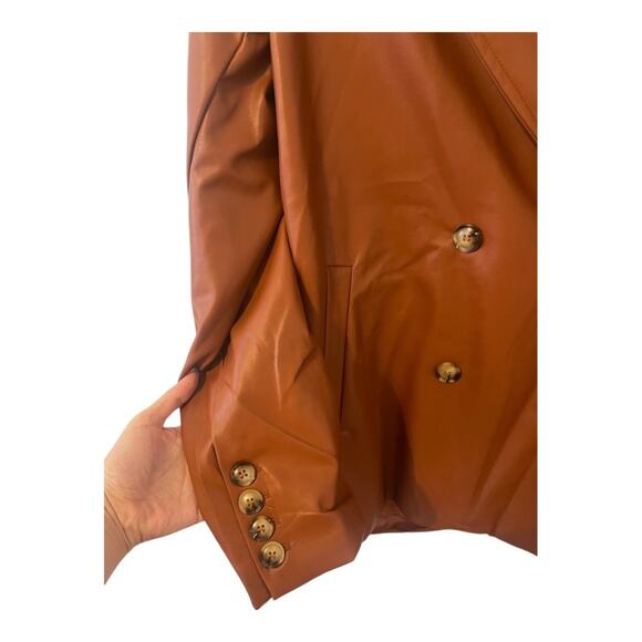 En Saison Faux Leather Oversized Blazer Jacket Double Breasted Rust Brown Small - Picture 4 of 12